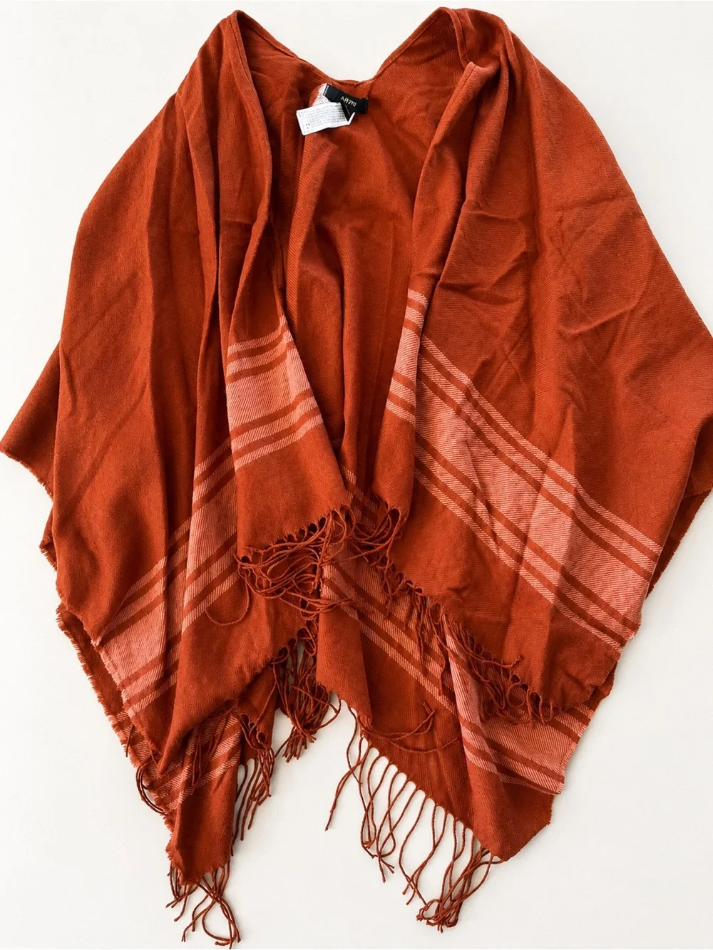 Forever 21 Rust Plaid Fringe Ruana Poncho Shawl Wrap One Size